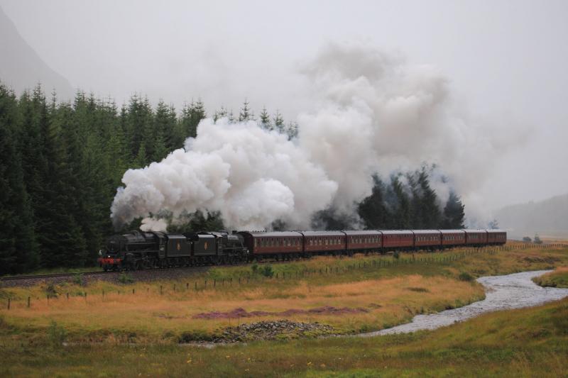 44871 and 45407 Glen Lochy: The two Black Fives marshalled tender to tender with the Oban to Crianlarich leg of the West Highlander Steam Express at Glen Lochy on 11 September 2011. Photo of 44871 and 45407 Glen Lochy