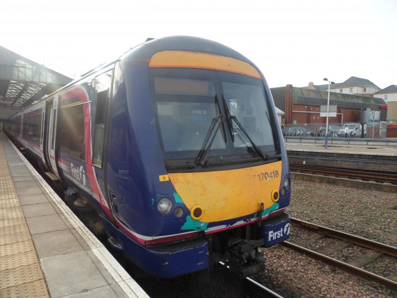170418: 170418 awaiting the departure to glasgow Queen st on 1T99 and also notice the Saltire Sticker Photo of 170418