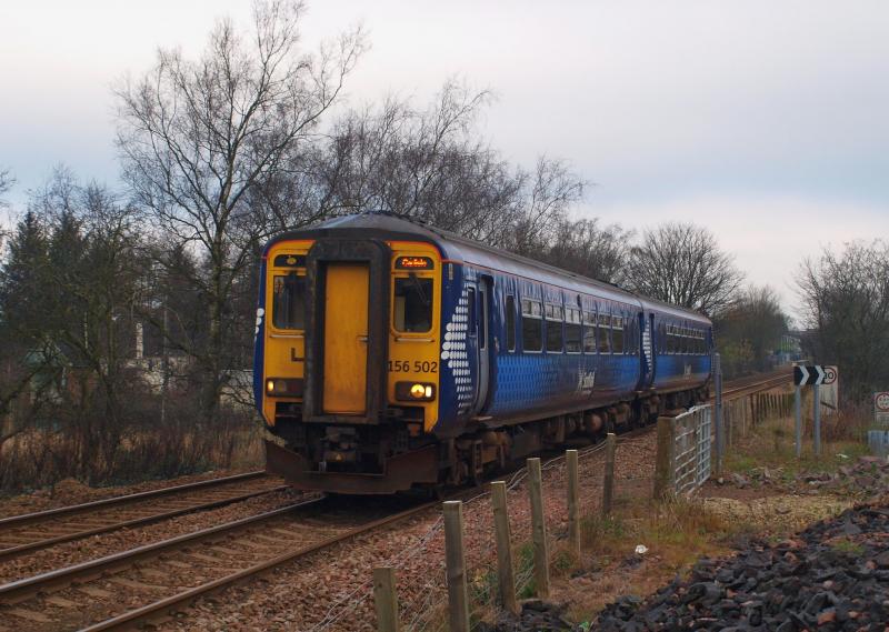 Dunlop - 15-11-2011: ScotRail 156502 passes Dunlop with the 10.12 Glasgow Central - Carlisle via Kilmarnock train. Photo of Dunlop - 15-11-2011