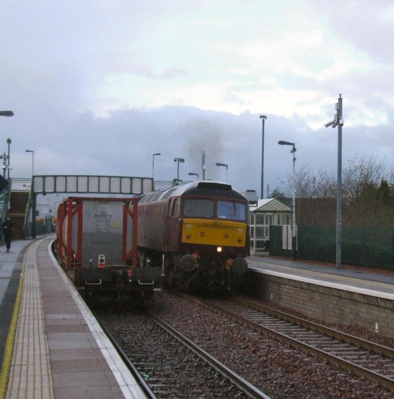 Nearly Bowled!: 47854 passes Camelon and 4A13. Thanks to the cosiderate driver for taking it easy through the station to enable this shot. Photo of Nearly Bowled!