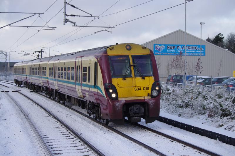 334019: 334019 entering Bathgate station with an Edinburgh service on 05 Dec 11. Photo of 334019