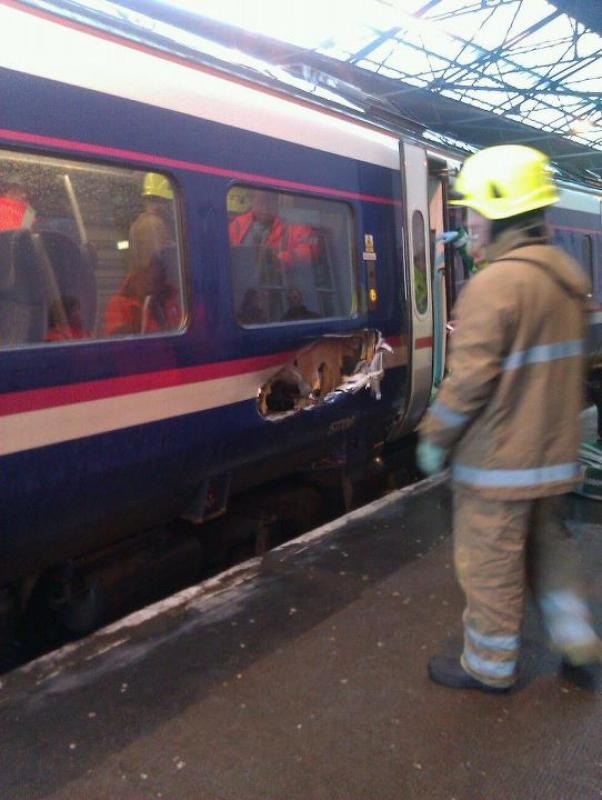 Damaged 158***: 158*** damaged on Inverness - Wick line, 13.12.11 Photo of Damaged 158***