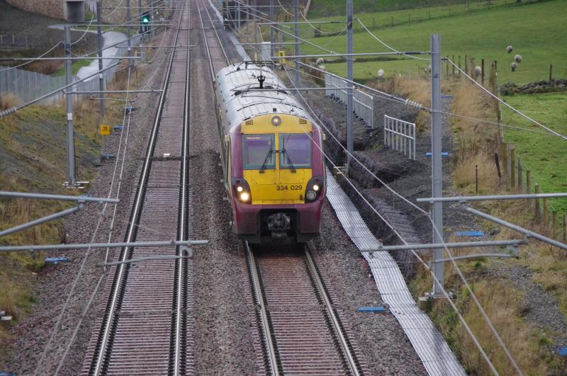 334029: 334029 Heading East, slowing for Blackridge. 14.12.2011. Photo of 334029