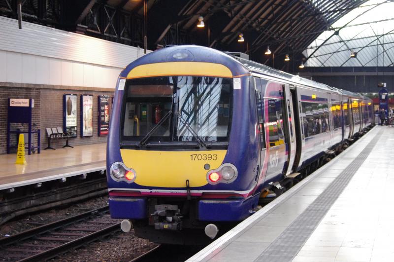 170393: 170393 at Glasgow Queen Street. Waiting to depart with the 11:15 service to Edinburgh.15.12.2011. Photo of 170393