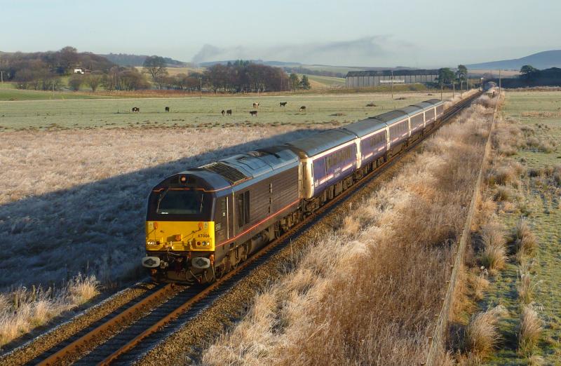 67006 5A25 departing Keith 15/01/12: Photo of 67006 5A25 departing Keith 15/01/12