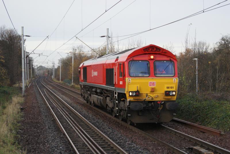 shed at uddingston: 66101 heading back to mossend light engine from polmadie sleeper ecs Photo of shed at uddingston