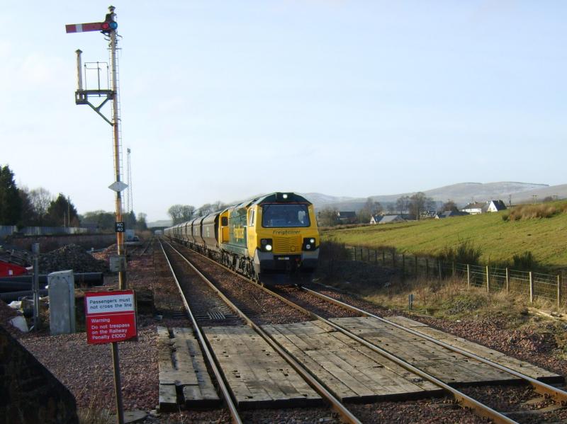 Going south at last. 7th February 2012.: 70013 powers through Kirkconnel on coal from Killoch running appx two hours late on original timings. Photo of Going south at last. 7th February 2012.