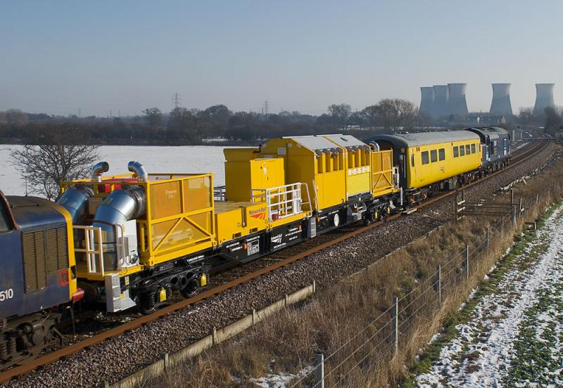 Snow Train: The latest development in snow clearing heads north for Scotland from Derby on 11/02/2012. Photo of Snow Train