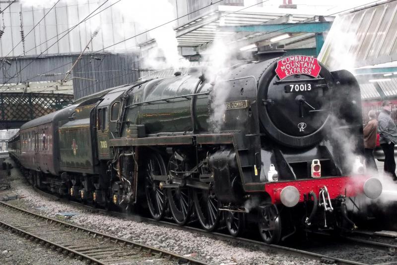 70013 at Carlisle: 70013 Oliver Cromwell has arrived at Carlisle with a charter from London on Saturday 11th February 2012. Photo of 70013 at Carlisle