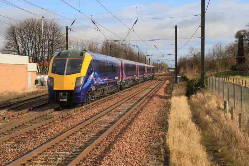 180103 at Prestonpans: First Great Western 180103 on 5Z56 07.16 Kilmarnock Barclay sidings to Old Oak Common passing through Prestonpans on 21/02/2012 in the morning sunshine. Photo of 180103 at Prestonpans