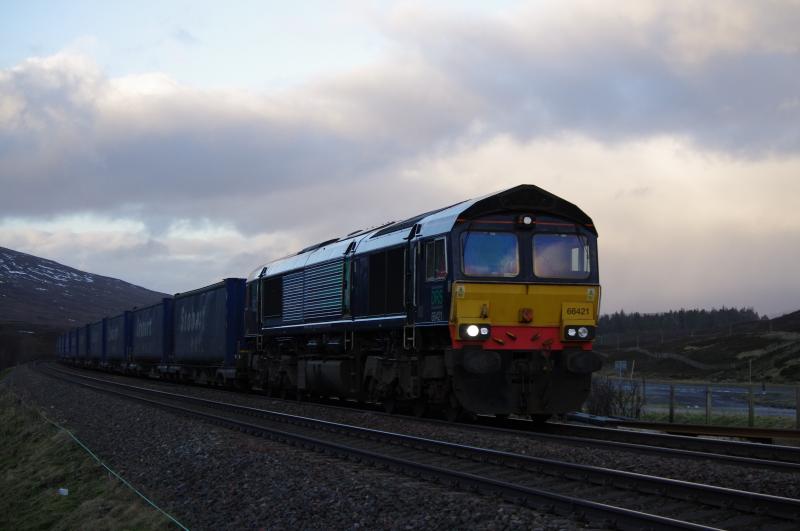 66421: 66421 southbound from Inverness, at Drumochter. 09.01.2012 Photo of 66421