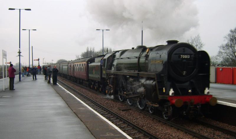 Oliver Cromwell at Barnetby 3rd March 2012.: 70013 heads east on its way to Cleethorpes passing quite a large number of admiring spectators. Photo of Oliver Cromwell at Barnetby 3rd March 2012.