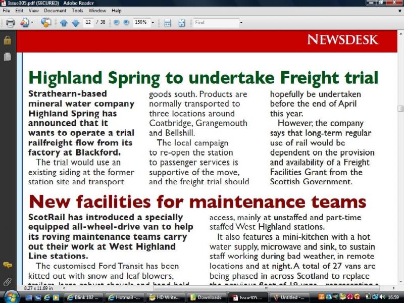 Highland Spring Trial:
A snippet from Railway Herald Issue 305 showing the article on the Highland Spring trial from Blackford Photo of Highland Spring Trial