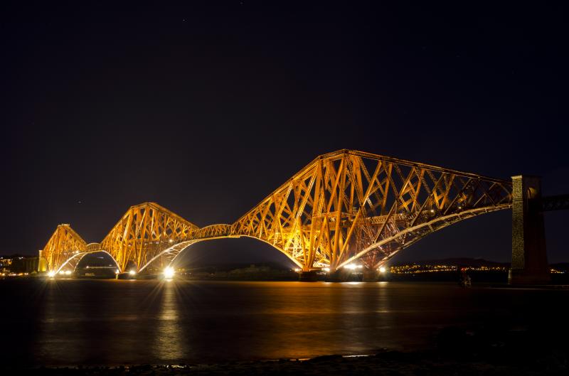 Forth Rail Bridge lit up!: On the 4th March, for the first time in around 2 years I believe, the Forth Rail Bridge lights were switched on! A magnificent sight! Photo of Forth Rail Bridge lit up!