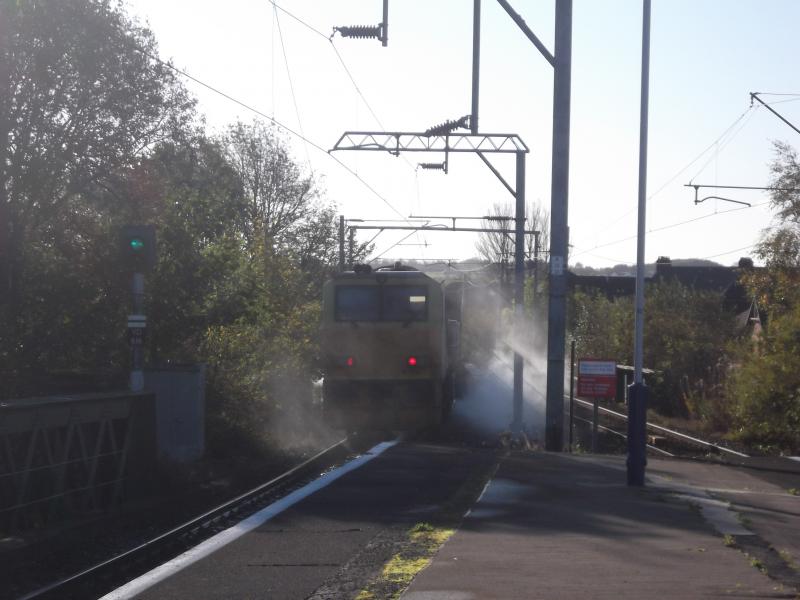 Sandite MPV: An MPV sprays the track with sandite at Dumbarton East. A chilly 19 October 2011. Photo of Sandite MPV