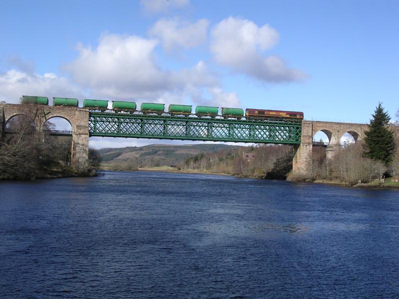 66113 crossing Oykel Viaduct #2: Inverness - Lairg tanks crossing Oykel viaduct near Invershin Sat 17th March 2012. Photo of 66113 crossing Oykel Viaduct #2