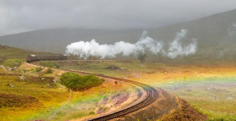 Somewhere Over The Rainbow: Black 5 45407 on the 1 in 53 climb from Rannoch with the Glasgow - Fort William leg of the Jacobite Steam Express Photo of Somewhere Over The Rainbow