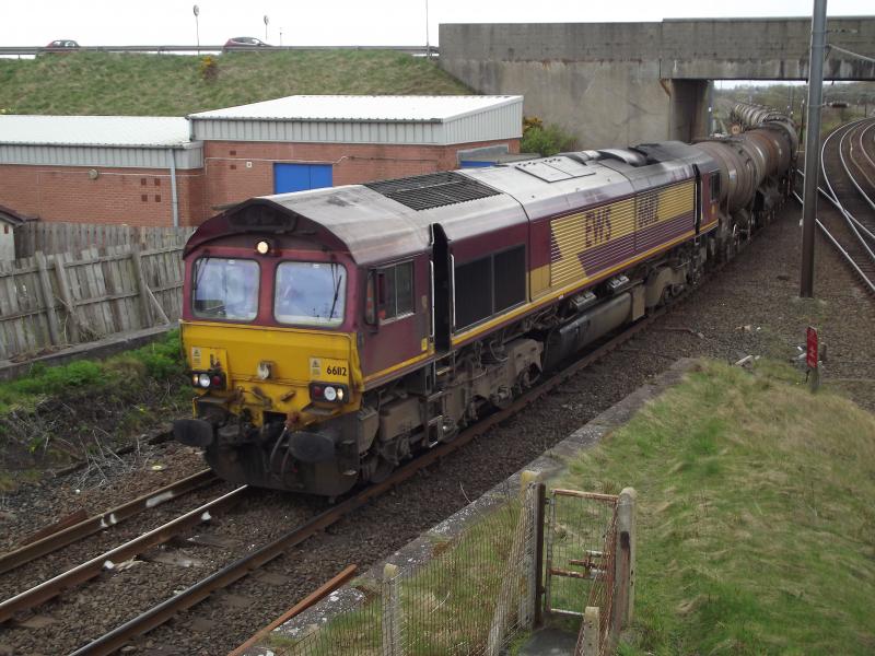 The Paper Train: 66112 proceeds onto the GSW after running round its train of china clay tanks in Barassie Yard working the 6R52 to the Caledonian Paper Plant in Irvine Photo of The Paper Train