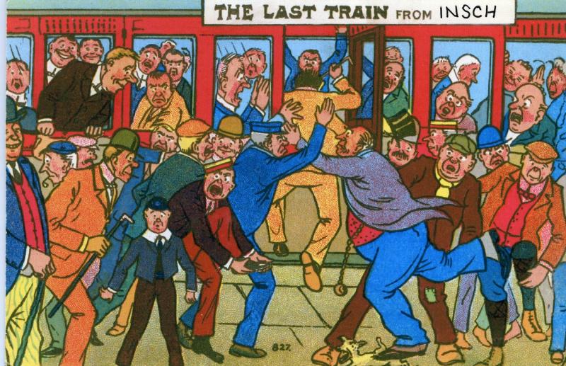 Crowded train: As this 1907 postcard shows, there's nothing new in trains being crowded Photo of Crowded train