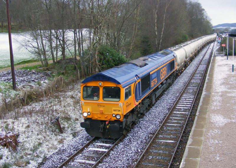 66734 Spean Bridge: 66734 with the Alcans from Fort William arriving at Spean Bridge Photo of 66734 Spean Bridge