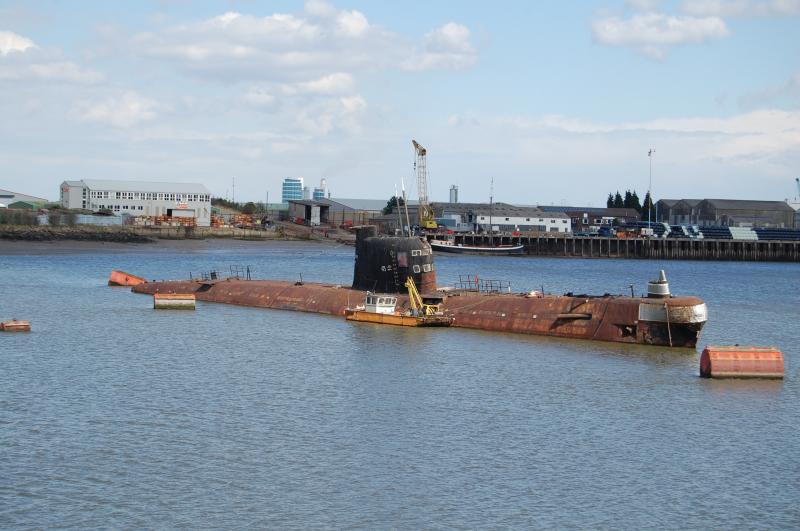 Strood sub: A relic from the cold war? A rusty and listing submarine makes an unusual site in the river at Strood Kent. Photo of Strood sub