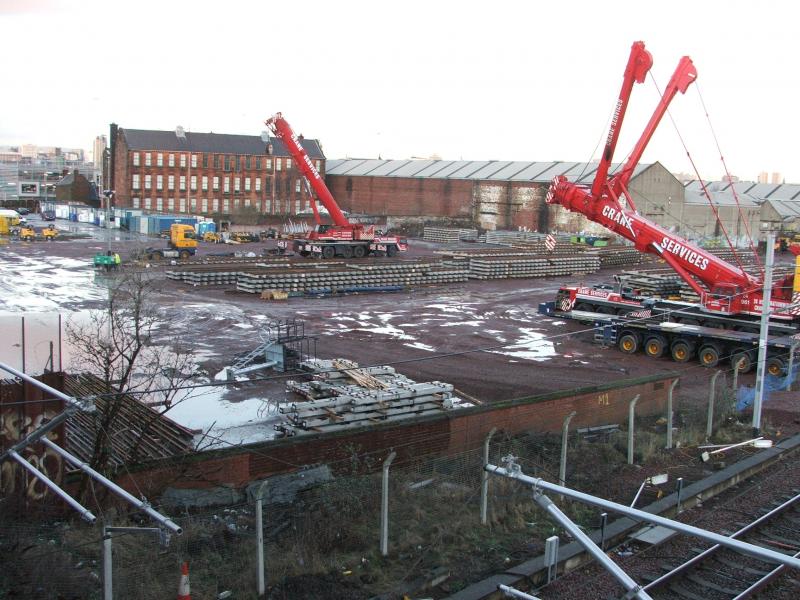 Shields Junction Points 2: Larger area showing 2 cranes more track & point panels & a signal gantry. All to be fitted & commissioned in a short space of time Photo of Shields Junction Points 2