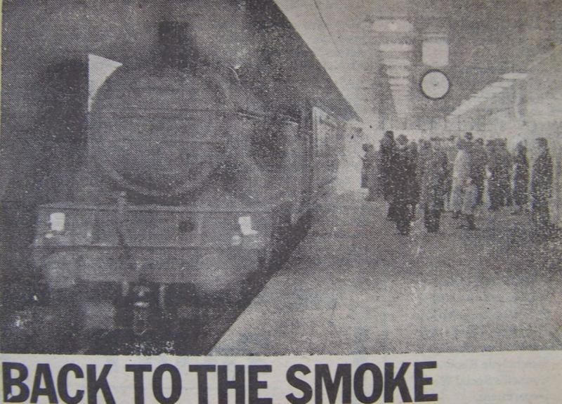 Back to the Smoke: An old press cutting from the time showing a V3 at Queen Street with a train in the period when the Blue Trains were withdrawn. Photo of Back to the Smoke
