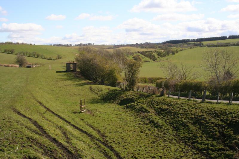 Borders Railway Borthwick Bank: Borthwick Bank looking south with core testing sites marked. Photo of Borders Railway Borthwick Bank