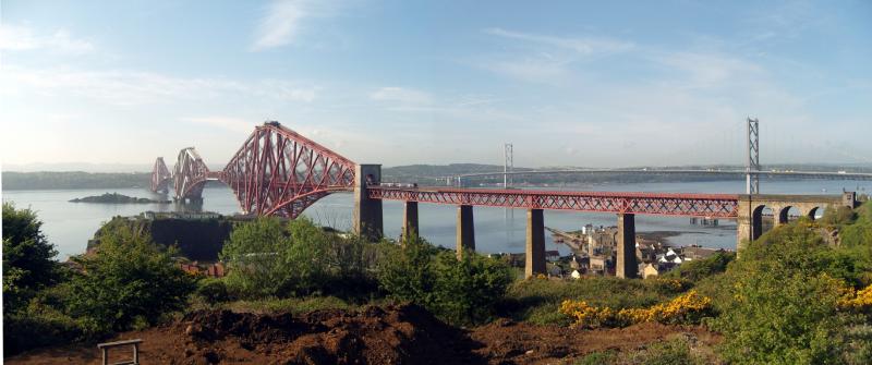 The Forth Bridge from North Queensferry: A Memory of the bridge in drapes and scaffolding - April 2011. Photo of The Forth Bridge from North Queensferry