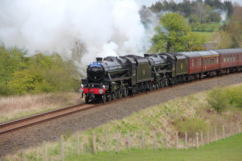 Great Britain V: Great Britain V passing the old Minishant station southbound at approx 1201 on 25-04-12. (Black 5s 45305 and 45407) Photo of Great Britain V