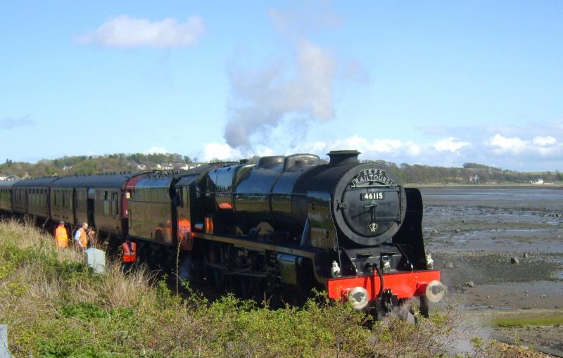 Afternoon Forth Circle 1Z47. 28th April 2012: 46115 gets a drink between Torryburn and Culross Photo of Afternoon Forth Circle 1Z47. 28th April 2012