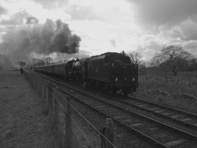 45305 departs Strathcarron.: Running nearly an hour late, 45305 steams away from Strathcarron with 1Z35, the 13:28 Kyle - Inverness leg of the 'Great Britain' railtour. Photo of 45305 departs Strathcarron.