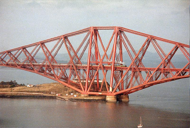 Flying Across: Flying Scotsman crosses the Forth Bridge southbound from Perth with Photo of Flying Across