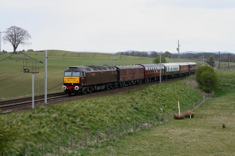 57001: 57001 1Z10 private charter Carnforth -- Glenfinnan passing Ravenstruther on it's way north. Photo of 57001