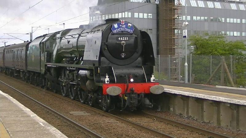 46233 at Irvine on 26-04-12: 46233 Duchess of Sutherland slows for a signal check at Irvine on 1Z53 the return leg of The Great Britain railtour from Glasgow (Barnhill) to Carlisle 26 April 2012 Photo of 46233 at Irvine on 26-04-12