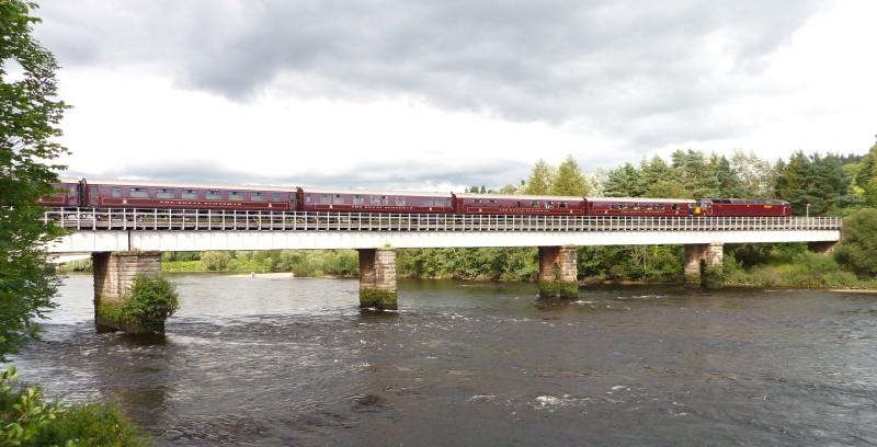 57001 on The Royal Scotsman at Perth: 57001 on the Tay Viaduct at Perth while working the Edinburgh to Keith Royal Scotsman on 5th. Aug.2011 Photo of 57001 on The Royal Scotsman at Perth