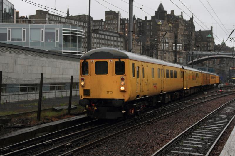 Ex DBSO at Waverley: Ex DBSO 9703 leading 9701 & 37688 on 3Q14 18.41 Millerhill to Derby RTC leaving Waverley Platform 8 on 18/05/2012 Photo of Ex DBSO at Waverley