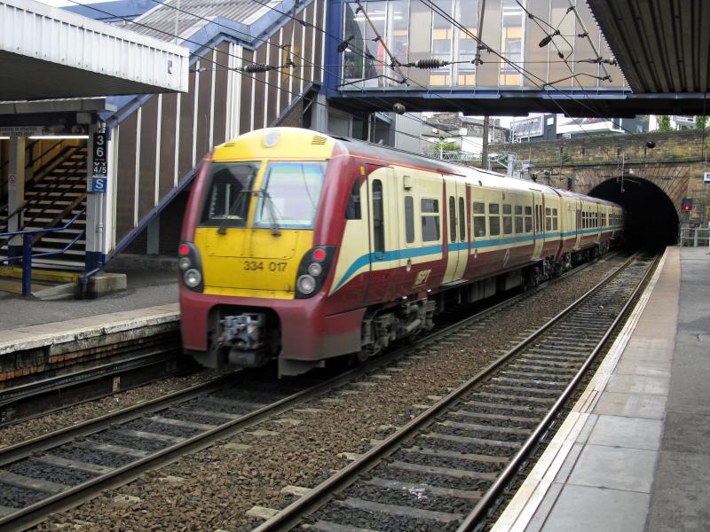 Class 334: A Class 334 departing from Haymarket towards Edinburgh Waverley on Saturday 19 May 2012 in SPT livery. Photo of Class 334