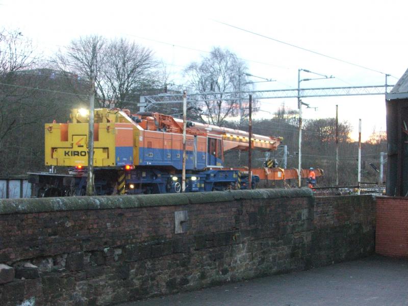 Grant Rail KIROW Lifting Track Panels: Sat 29th Dec The Grant Rail KIROW Crane lifts used track panels between Shields Road Over Bridge & Shields Photo of Grant Rail KIROW Lifting Track Panels