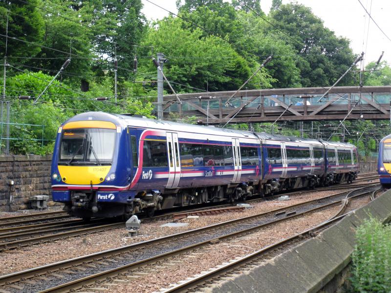 Class 170: Class 170 at the foot of Edinburgh Castle mound. Photo of Class 170