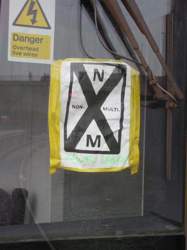 Poster in window of 158 713: Seen on unit 158 713 at Inverness 3/5/12 Photo of Poster in window of 158 713