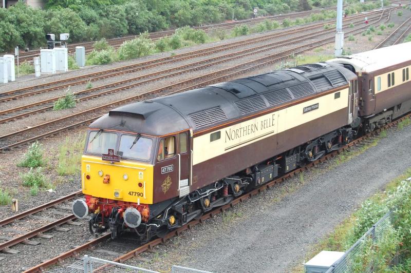 47790 Dundee Yard: 47790 Galloway Princess rests in Dundee yard having worked the Northern Belle from York. 8/6/2012 Photo of 47790 Dundee Yard