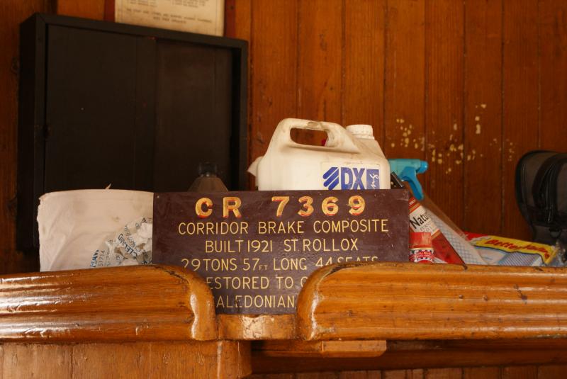 CR 7369 Plate: Builders plate of one of the now-restored Caley coaches on the Bo'ness & Kinneil Railway. Photo of CR 7369 Plate