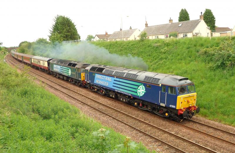 Rockness Special southbound at Stanley Jnc.: 47805 and 47802 with the southbound Rockness Special gaining the double track at Stanley Jnc. north of Perth 11/6/12 Photo of Rockness Special southbound at Stanley Jnc.