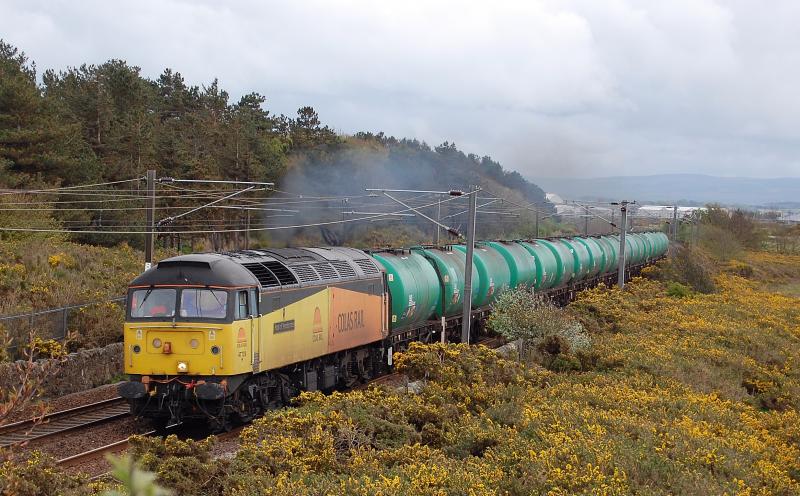 Better late than never: Running about 90 min late due to shunting out a defective TTA wagon at the terminal, 47739 passes Lochgreen on 6Z47 Prestwick to Grangemouth on 17/05/2012 Photo of Better late than never