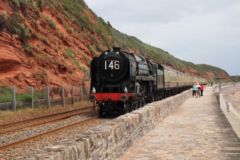 Britannia at Dawlish: 70000 Britannia on the first Photo of Britannia at Dawlish