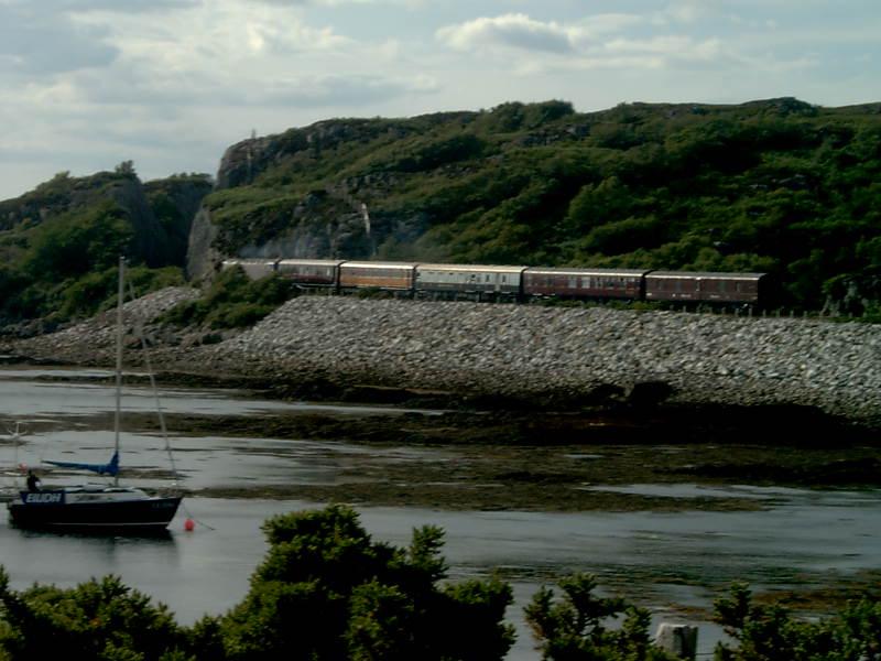 57001 pulls Queen of Scots out of Kyle 6th July 2012 @ 18:30: Queen of Scots charter on erbusaig embankment Photo of 57001 pulls Queen of Scots out of Kyle 6th July 2012 @ 18:30