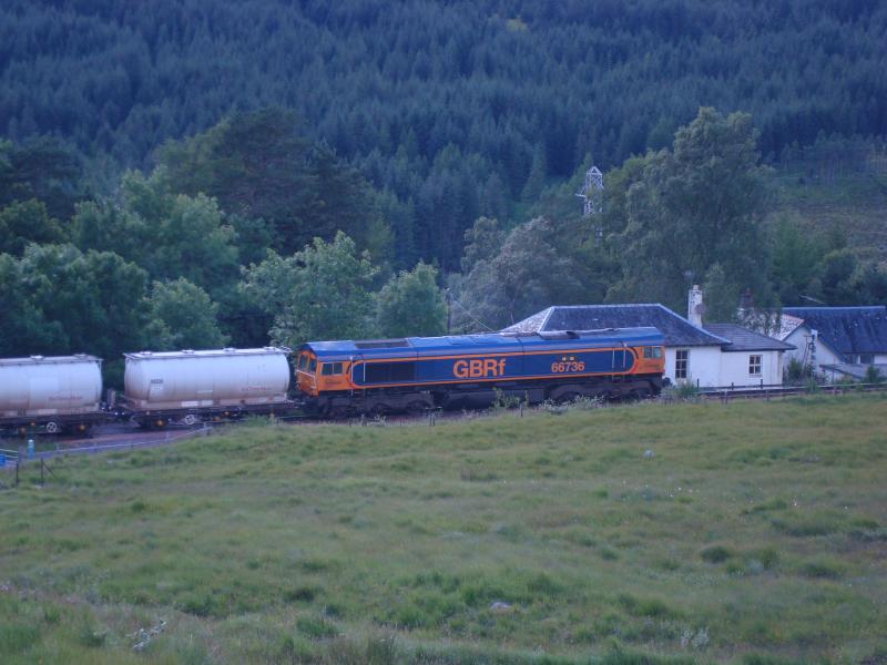 66736 at Bridge of Orchy: Took this picture of 66736 while waiting for my train south yesterday evening. Load was 22 Alumina Tanks heading for Fort William. Photo of 66736 at Bridge of Orchy
