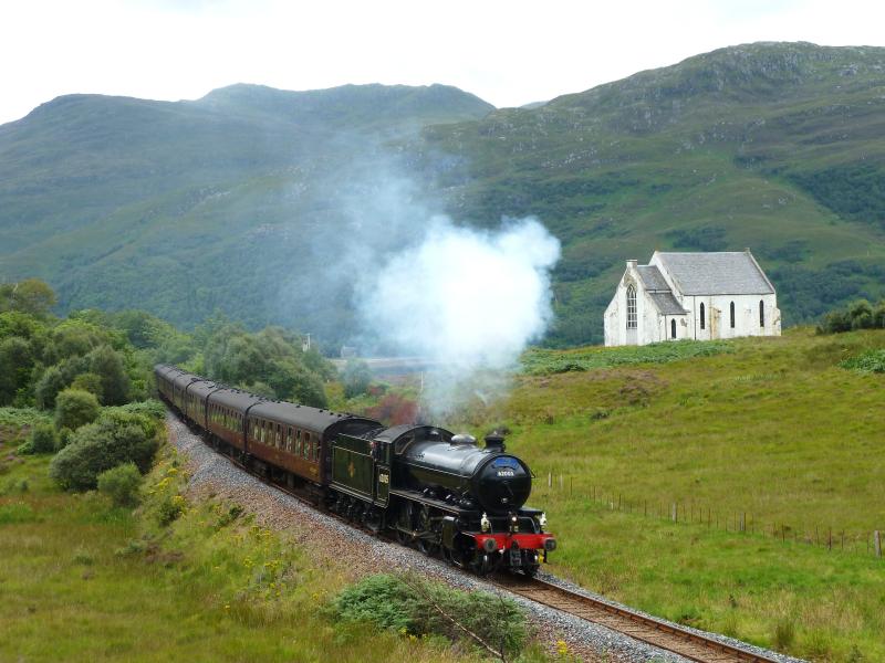 62005 at Polnish church on the Jacobite 14-8-12: 62005 climbs past Polnish church on the Jacobite 14th.Aug.2012 Photo of 62005 at Polnish church on the Jacobite 14-8-12