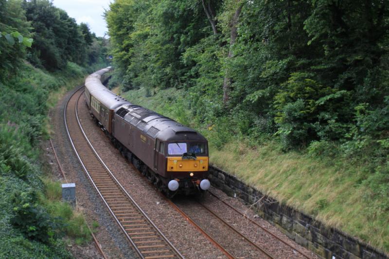 The Statesman on the Sub for the second time: 47786 + 47826 topn tail on 5Z57 16.45 Edinburgh to Craigentinny at Braid Road on the sub for the Second time on 17/08/2012 Photo of The Statesman on the Sub for the second time